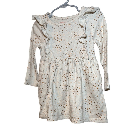 Cat & Jack Baby Girl Long Sleeve Cream Star Print Dress Size 18 Months - Picture 2 of 6
